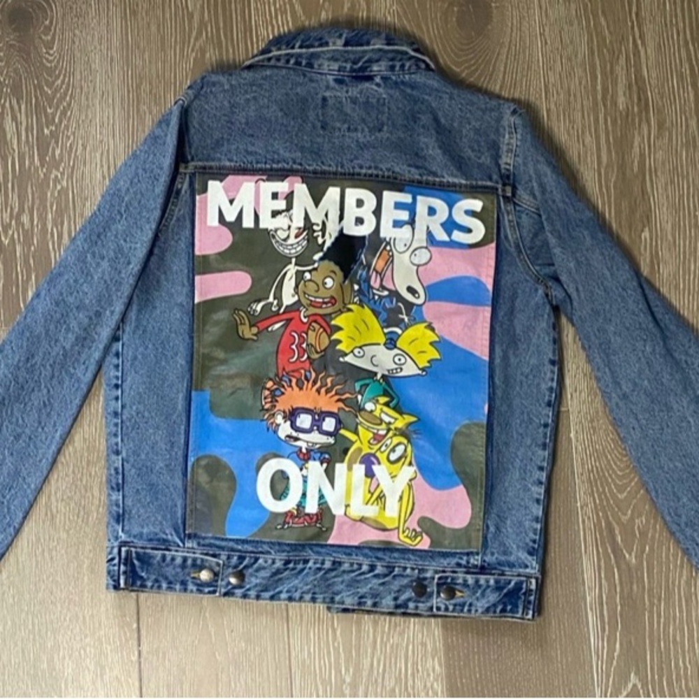 Members Only Blue Denim Jacket with Cartoon Print